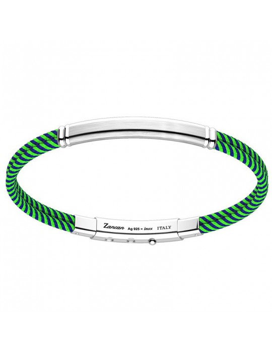 Zancan Bracelet for Men - Blue and Green Kevlar Regatta with Silver Plate - 0