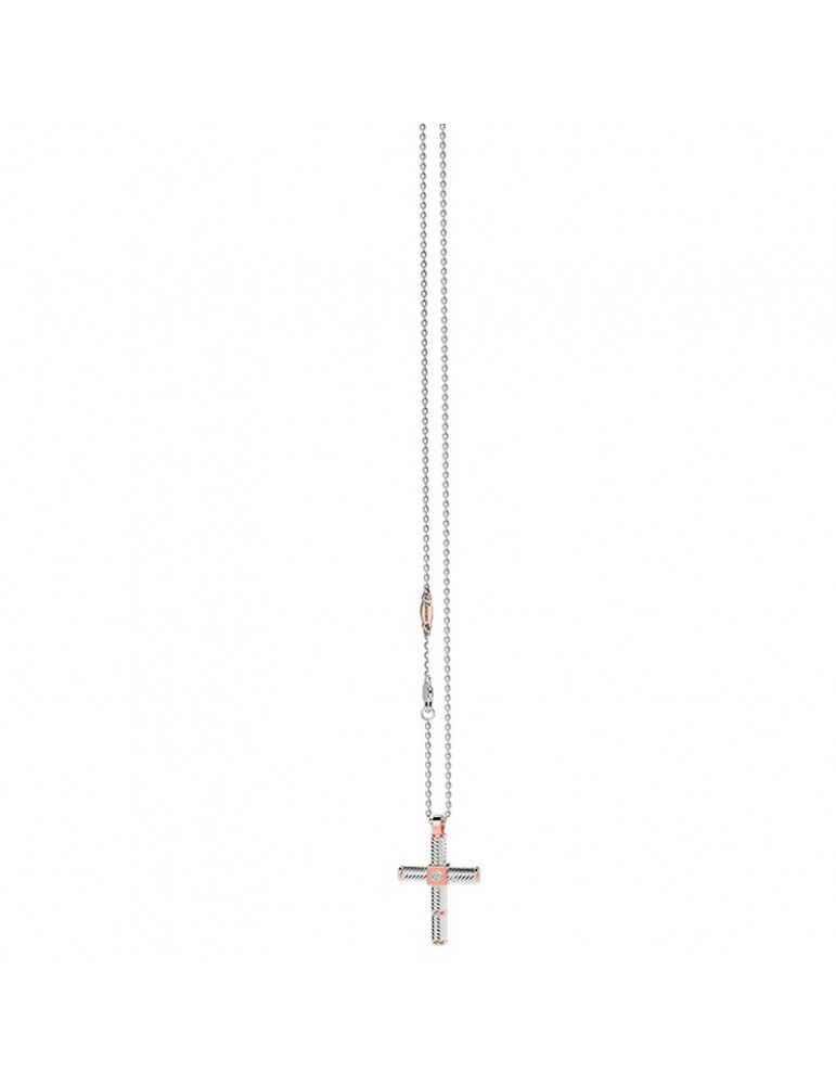 Zancan Necklace for Men - White Gold Insignia with Cross Pendant and Diamonds - 0
