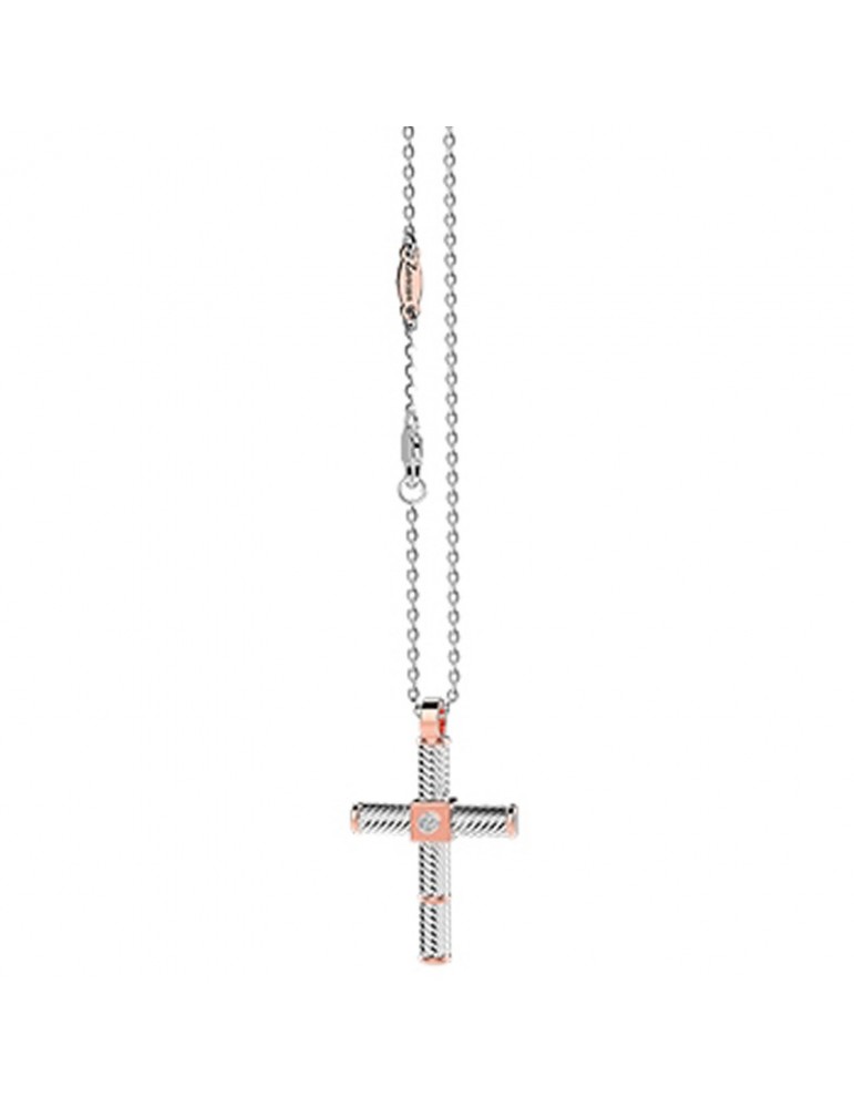 Collana Zancan Uomo - in Oro Bianco - Croce - Diamanti - EC608BR