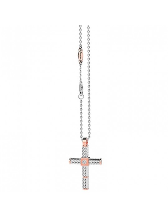 Zancan Necklace for Men - White Gold Insignia with Cross Pendant and Diamonds - 0
