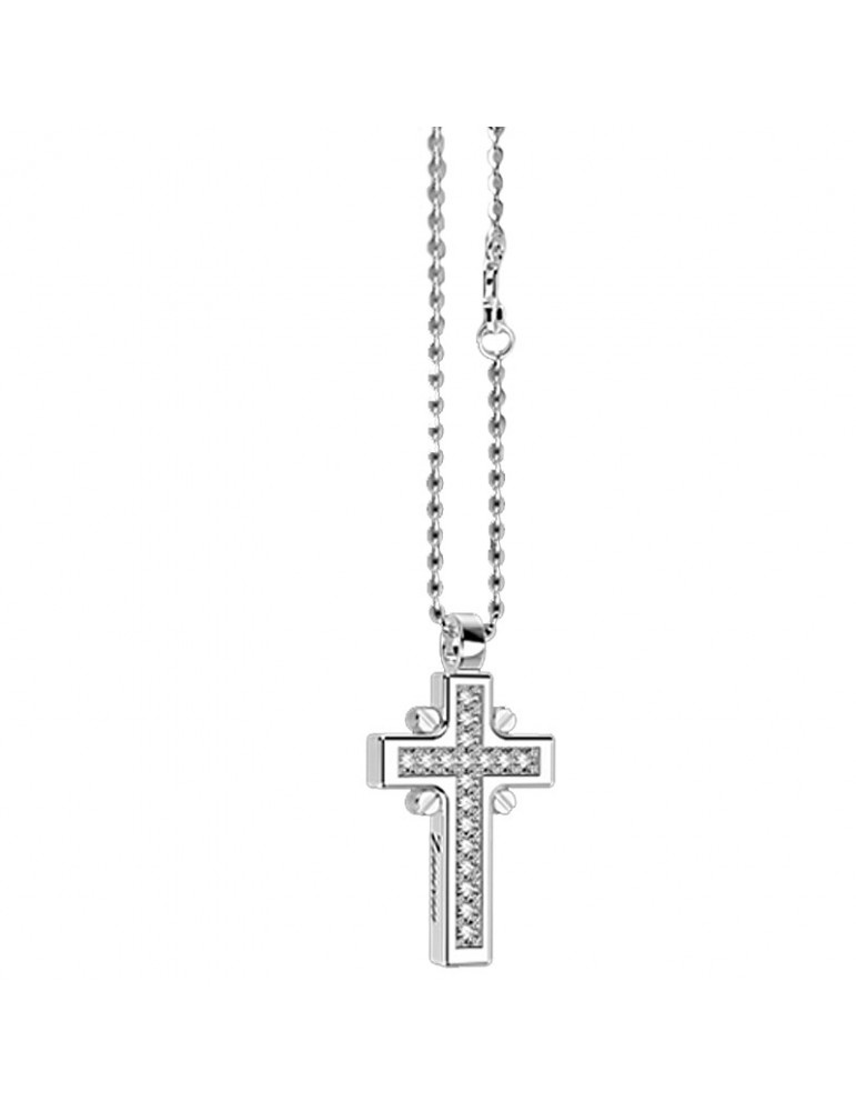 Zancan Necklace for Men - White Gold Insignia with Rood Pendant and Diamonds - 0