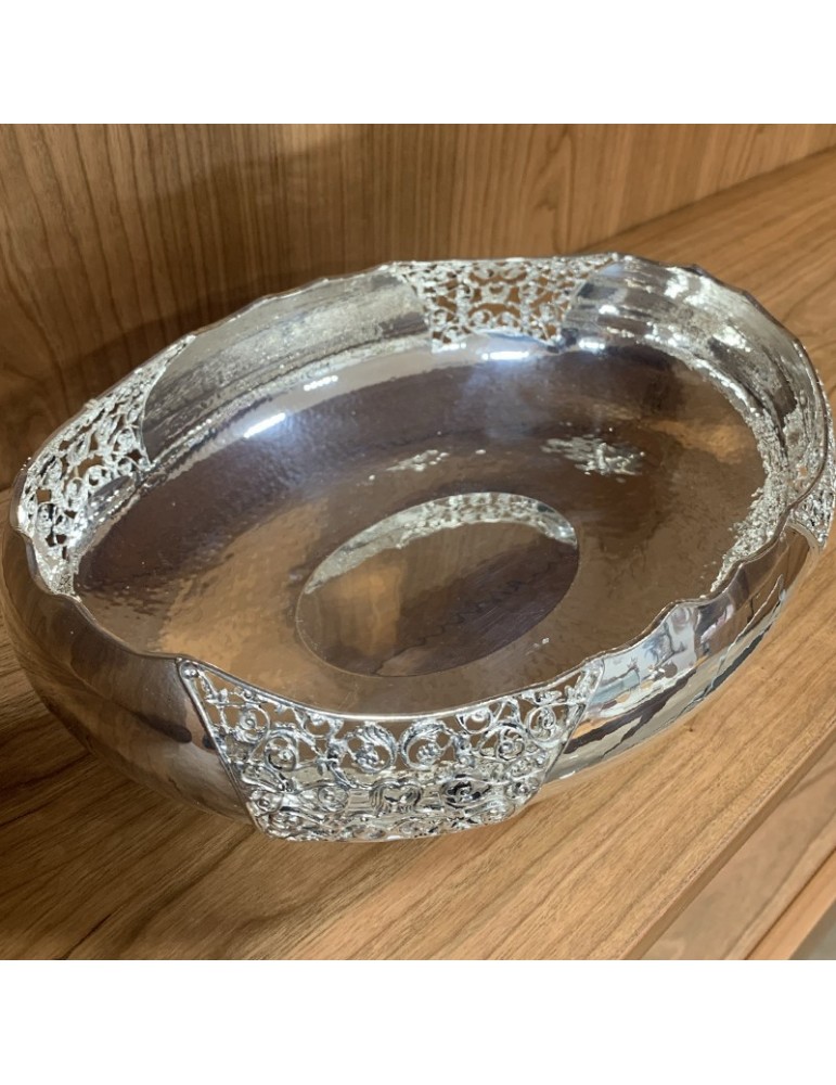 Ciotola - in Argento 800 con Decorazioni 28x21 cm - Vintage