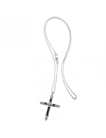 Zancan Necklace for Men - Black Magic Soft in White Gold with Cross Pendant and Diamonds - 0
