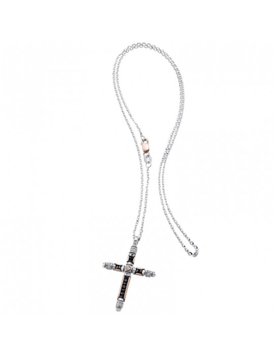 Zancan Necklace for Men - Black Magic Soft in White Gold with Cross Pendant and Diamonds - 0