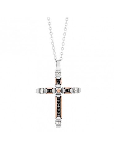 Zancan Necklace for Men - Black Magic Soft in White Gold with Cross Pendant and Diamonds - 0 2