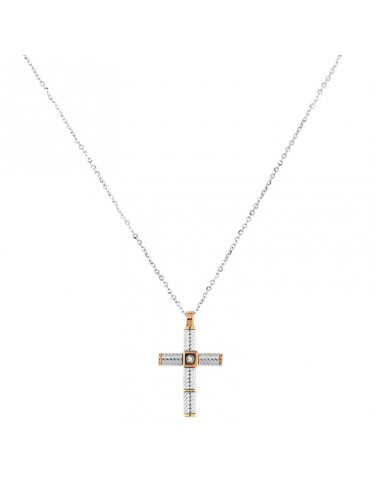 Zancan Necklace for Men - White Gold Insignia with Cross Pendant and Diamonds - 0