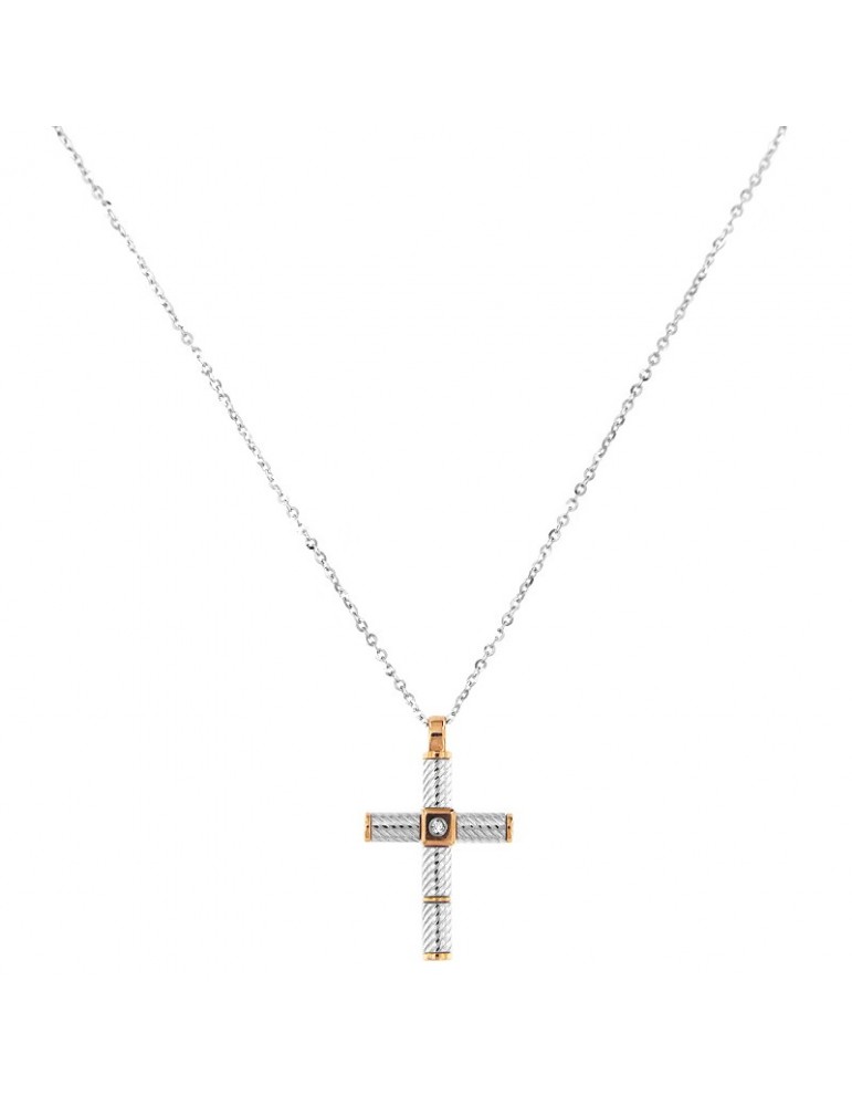 Zancan Necklace for Men - White Gold Insignia with Cross Pendant and Diamonds - 0