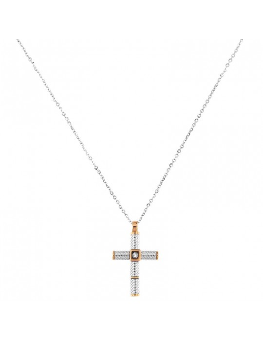 Zancan Necklace for Men - White Gold Insignia with Cross Pendant and Diamonds - 0
