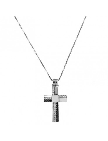 Davite & Delucchi Necklace - in White Gold with Cross and Natural Diamonds - 0