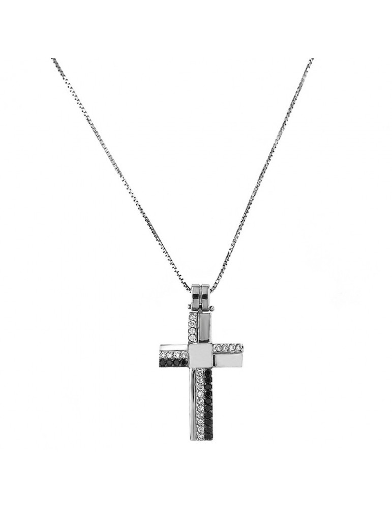 Davite & Delucchi Necklace - in White Gold with Cross and Natural Diamonds - 0