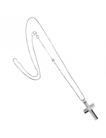Davite & Delucchi Necklace - in White Gold with Cross and Natural Diamonds - 0 2