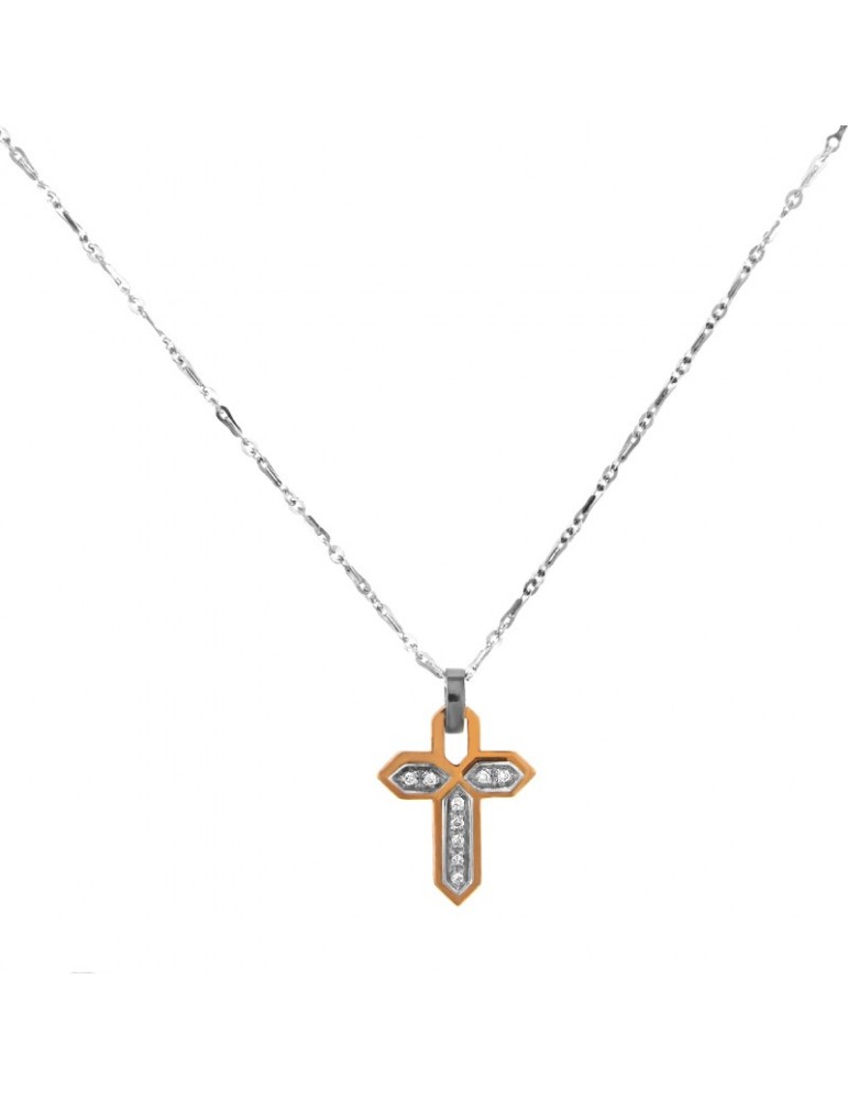 Zancan Necklace for Men - White Gold Insignia with Cross Pendant and Diamonds - 0