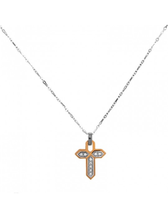 Zancan Necklace for Men - White Gold Insignia with Cross Pendant and Diamonds - 0