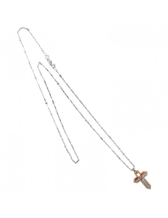 Zancan Necklace for Men - White Gold Insignia with Cross Pendant and Diamonds - 0