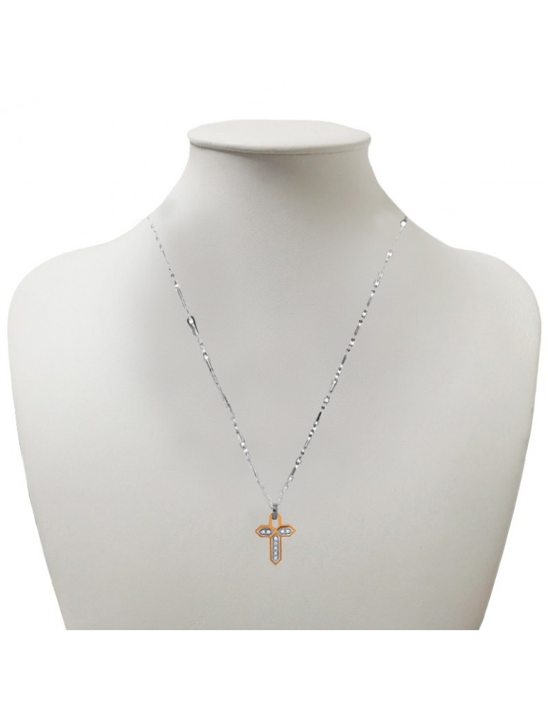 Zancan Necklace for Men - White Gold Insignia with Cross Pendant and Diamonds - 0