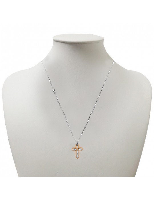 Zancan Necklace for Men - White Gold Insignia with Cross Pendant and Diamonds - 0