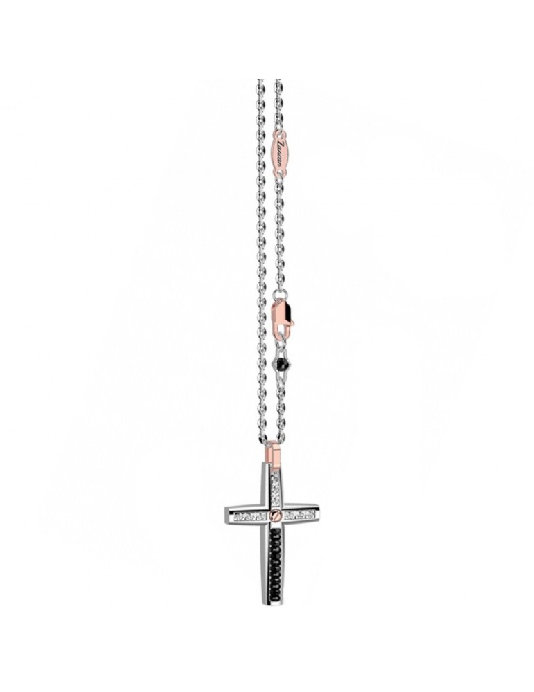 Zancan Necklace - Black Magic Soft in White Gold with Cross Pendant and Diamonds - 0