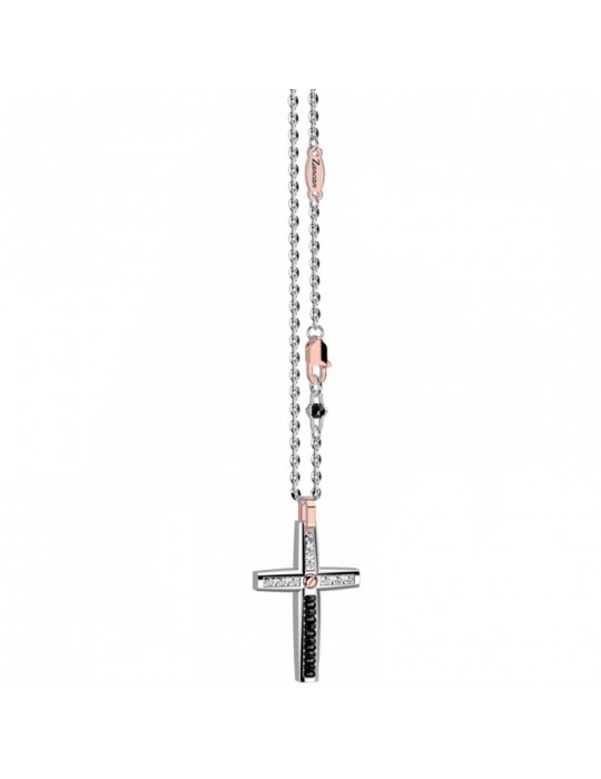 Zancan Necklace - Black Magic Soft in White Gold with Cross Pendant and Diamonds - 0