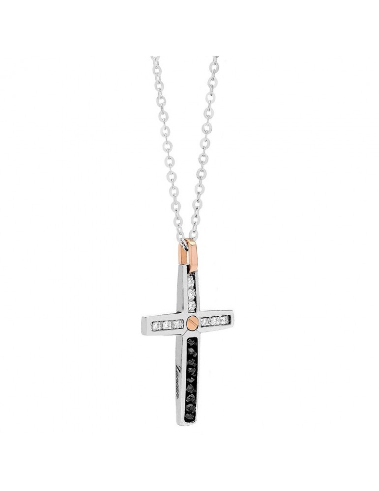 Collana Zancan - Black Magic - Oro Bianco - Croce e Diamanti - EC522BR