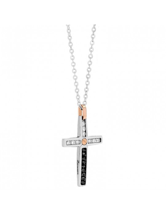 Zancan Necklace - Black Magic Soft in White Gold with Cross Pendant and Diamonds - 0