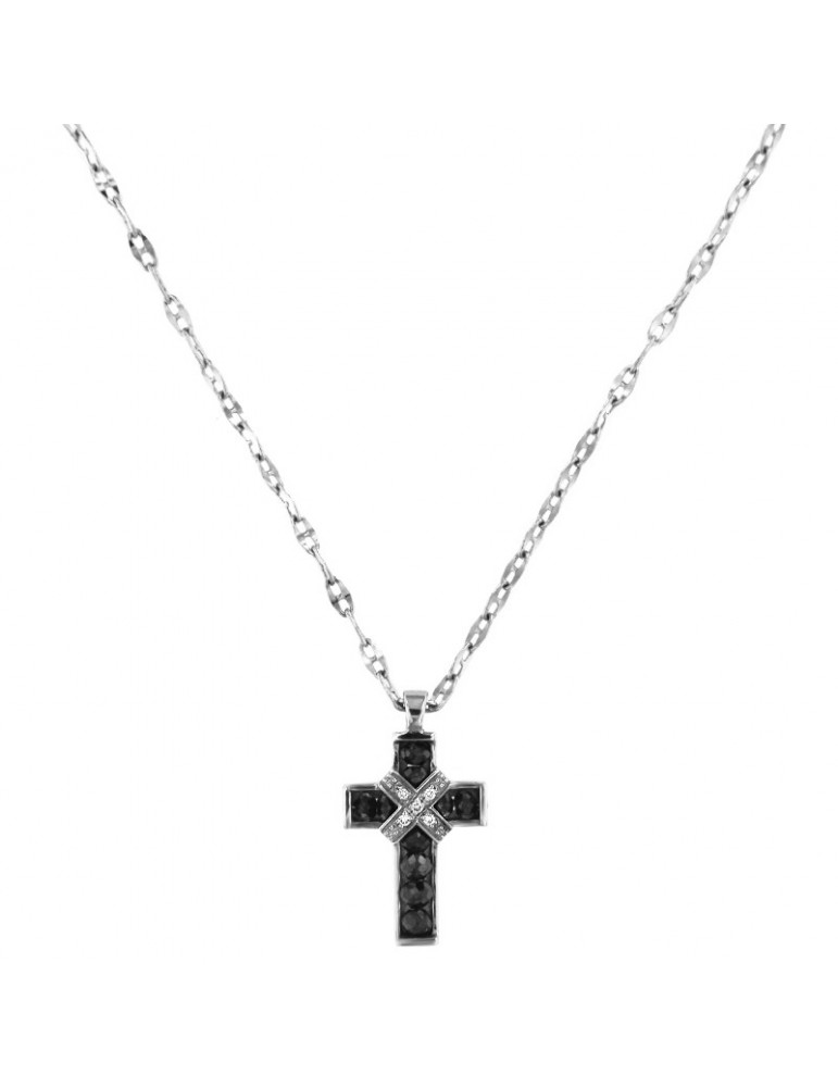 Zancan Necklace - Black Magic in White Gold with Cross and Diamonds Pendant - 0