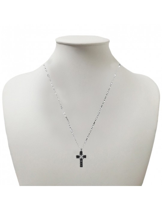 Zancan Necklace - Black Magic in White Gold with Cross and Diamonds Pendant - 0