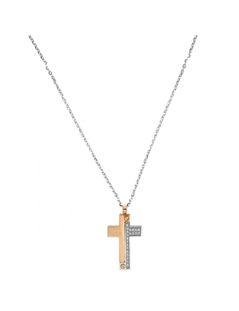 Collana Zancan - in Oro Bicolore - Pendente Croce - Diamanti - EC382RB