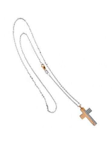 Zancan Necklace for Men - Bicolor Gold Insignia with Cross Pendant and Diamonds - 0 2
