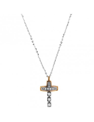Zancan Necklace for Men - Bicolor Gold Insignia with Cross Pendant and Diamonds - 0