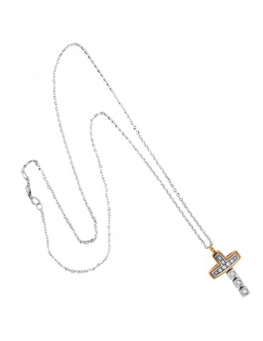 Zancan Necklace for Men - Bicolor Gold Insignia with Cross Pendant and Diamonds - 0 2