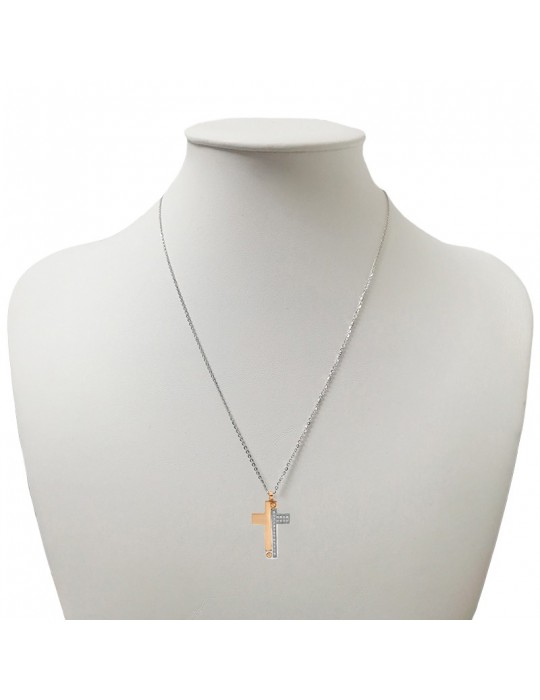 Zancan Necklace for Men - Bicolor Gold Insignia with Cross Pendant and Diamonds - 0