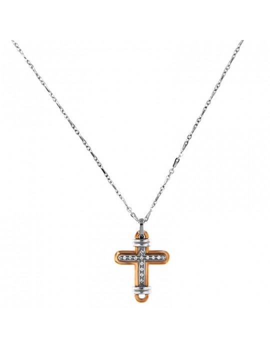 Zancan Necklace for Men - Bicolor Gold Insignia with Cross Pendant and Diamonds - 0