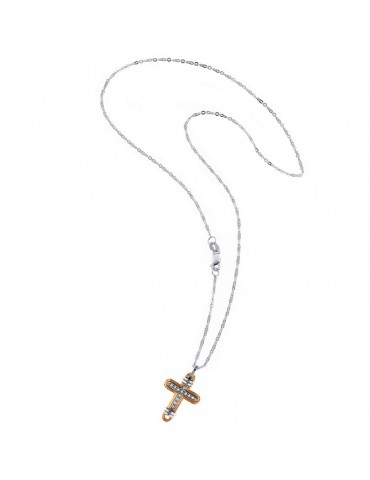 Zancan Necklace for Men - Bicolor Gold Insignia with Cross Pendant and Diamonds - 0 2