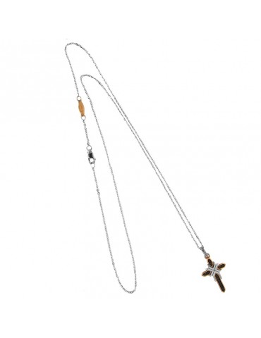 Zancan Necklace for Men - Insignia Gold in Bicolor Gold with Cross Pendant and Black Diamonds - 0 2