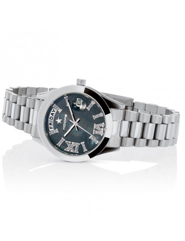 Hoops Watch Woman - Luxury Day Date Diamonds Silver 33mm Black - 0