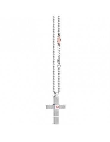 Zancan Necklace for Men - White Gold Insignia with Cross Pendant and Diamonds - 0
