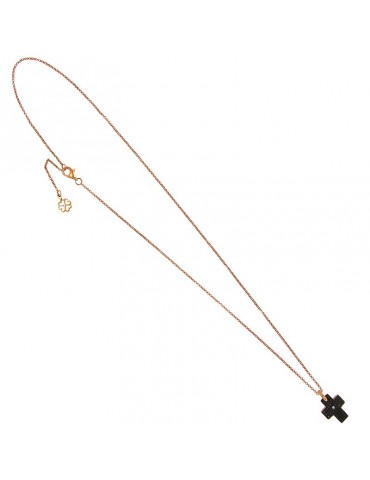 Collana Picca Donna - in Oro Rosa - Pendente Croce - Diamanti Neri 2