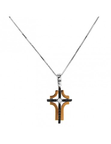 Davite & Delucchi Necklace - in White Gold and Rose Gold with Cross and Natural Diamonds - 0