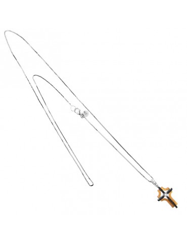 Davite & Delucchi Necklace - in White Gold and Rose Gold with Cross and Natural Diamonds - 0 2