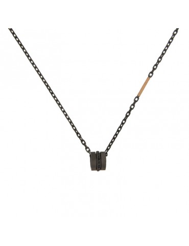 Crivelli Man's Necklace - Gold and Titanium with Barrel Pendant and Black Diamonds - 0