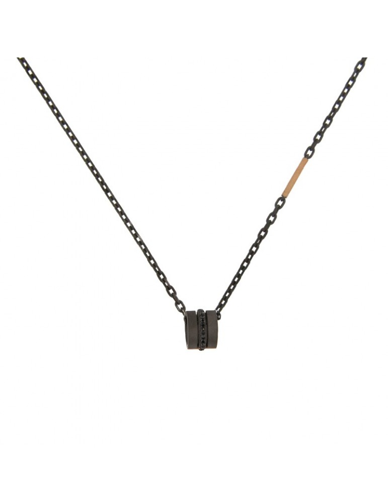 Crivelli Man's Necklace - Gold and Titanium with Barrel Pendant and Black Diamonds - 0