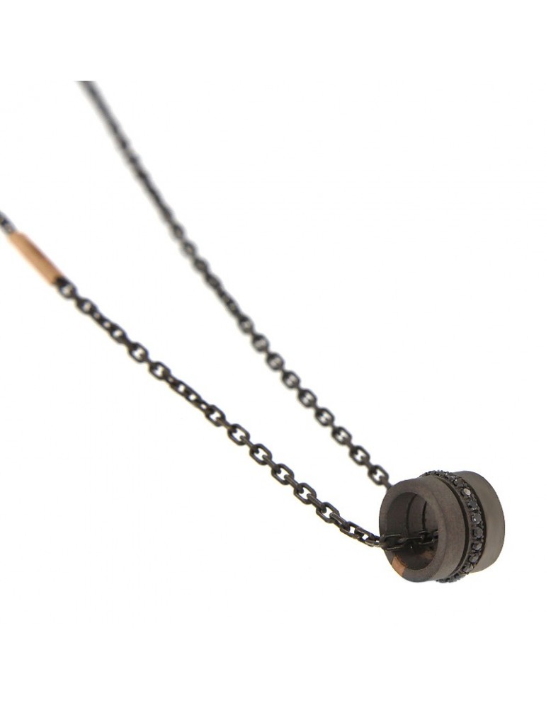 Crivelli Man's Necklace - Gold and Titanium with Barrel Pendant and Black Diamonds - 0