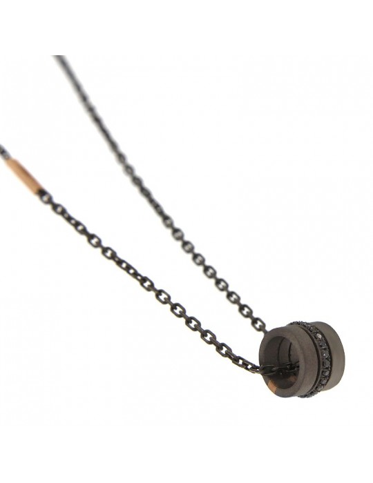 Crivelli Man's Necklace - Gold and Titanium with Barrel Pendant and Black Diamonds - 0