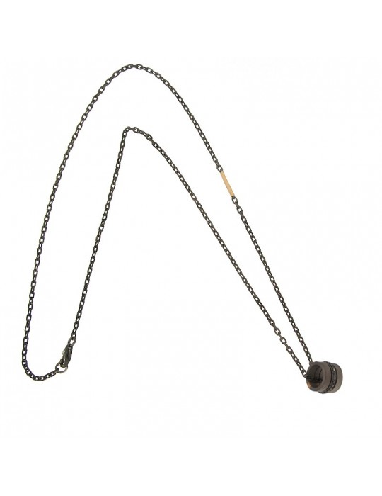 Crivelli Man's Necklace - Gold and Titanium with Barrel Pendant and Black Diamonds - 0