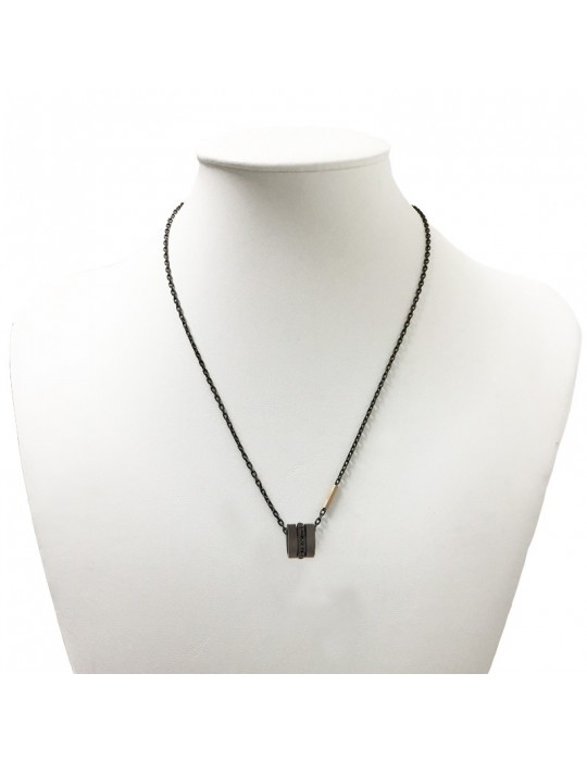 Crivelli Man's Necklace - Gold and Titanium with Barrel Pendant and Black Diamonds - 0