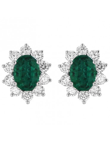 Orecchini Picca Donna - Oro Bianco - Diamanti Naturali - Smeraldo