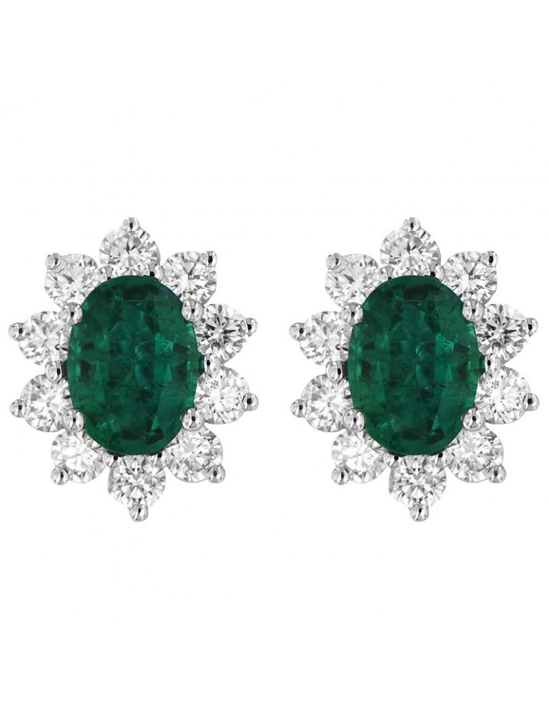 Picca Woman's Earrings - in White Gold with Natural Diamonds and Emerald - 0