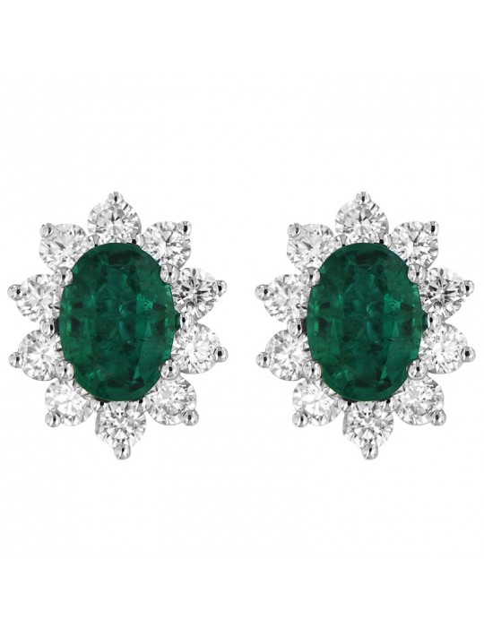 Picca Woman's Earrings - in White Gold with Natural Diamonds and Emerald - 0