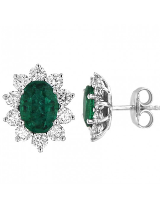 Picca Woman's Earrings - in White Gold with Natural Diamonds and Emerald - 0