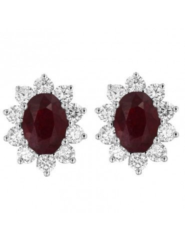 Picca Woman's Earrings - in White Gold with Natural Diamonds and Ruby - 0
